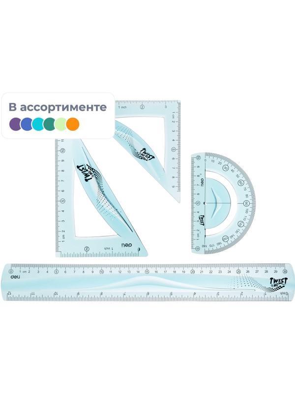 Набор чертежный Deli EH23 больш:лин 30см,угольн 13 и9см,трансп10см,гибк,асс