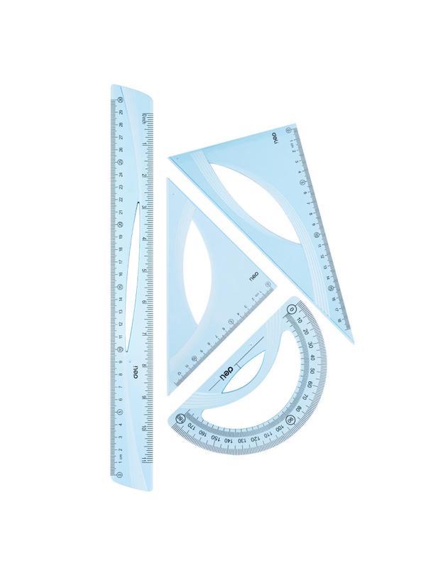 Набор чертежный Deli EH13 большой:лин 30см,угольн 19и13см,трансп 12см,голуб