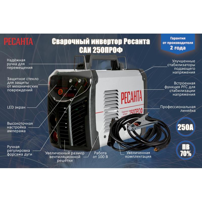 Сварочный аппарат инвертор ММА РЕСАНТА САИ 250 ПРОФ (65/31)