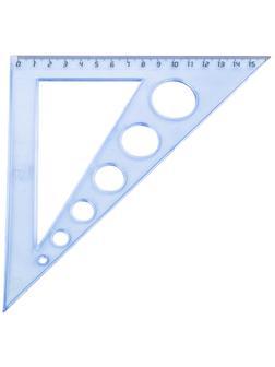 Треугольник 16см №1 School 45 градусов, с окружностями, прозрачный синий