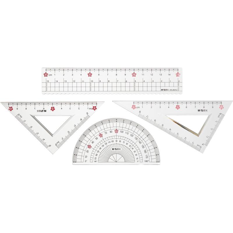 Набор чертежный M&G Sakura Rain (линейка, транспортир, 2 треугольника)