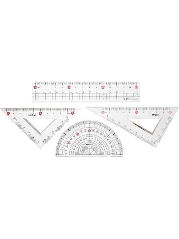 Набор чертежный M&G Sakura Rain (линейка, транспортир, 2 треугольника)