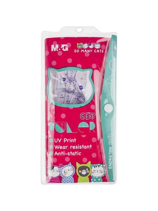 Набор чертежный M&G So Many Cats (линейка, транспортир, 2 треугольн), в асс