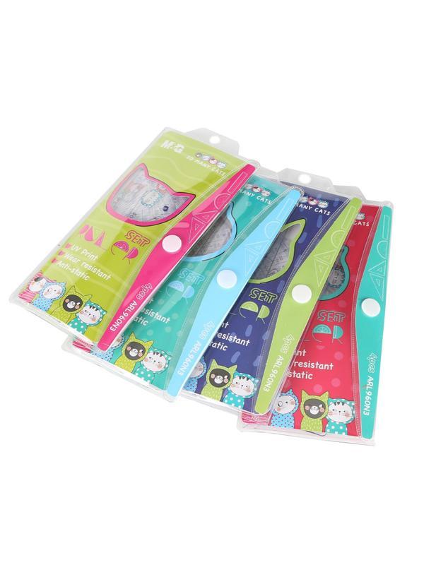 Набор чертежный M&G So Many Cats (линейка, транспортир, 2 треугольн), в асс