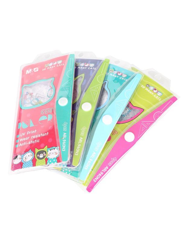 Набор чертежный M&G So Many Cats (линейка, транспортир, 2 треугольн), в асс