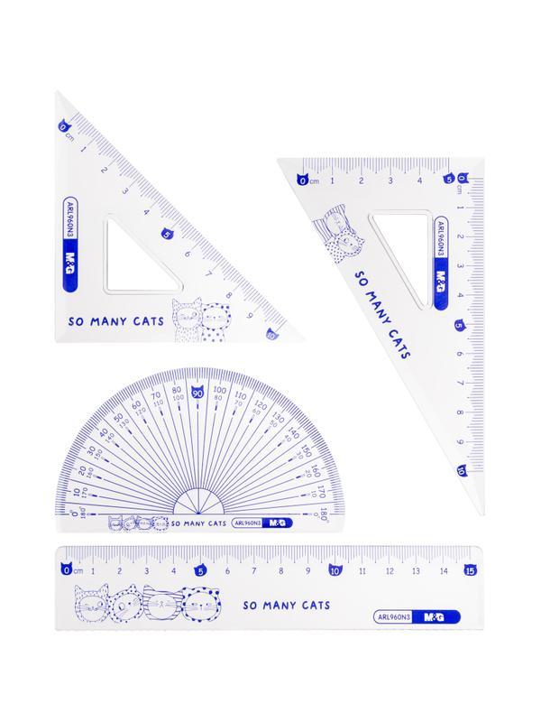 Набор чертежный M&G So Many Cats (линейка, транспортир, 2 треугольн), в асс