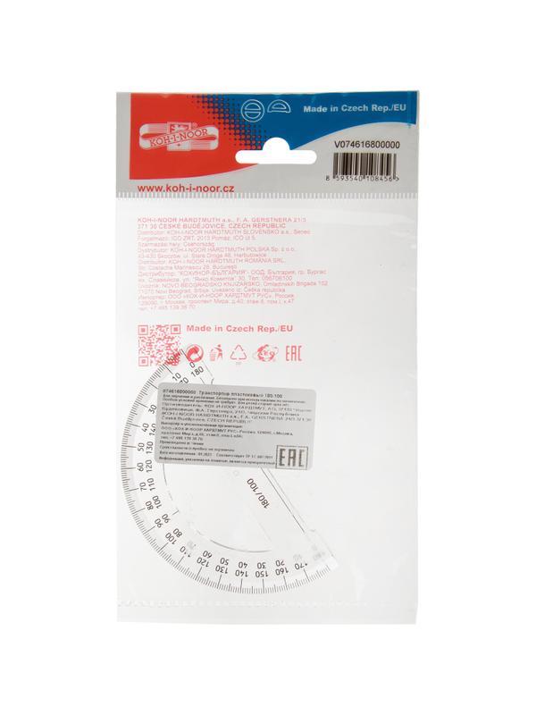 Транспортир 180/100, прозрачн.пластик, 746168, пакет с подв 074616800000RU