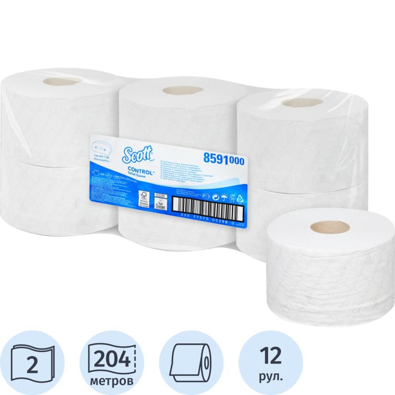 Бумага туалетная KK Scott Control белая 2сл 204м 12 рул/уп 8591