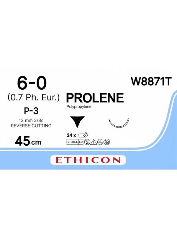 Шовный материал ПРОЛЕН 6/0, 45см, Прайм обр-реж. 13мм, 3/8, W8871T, 24шт/уп