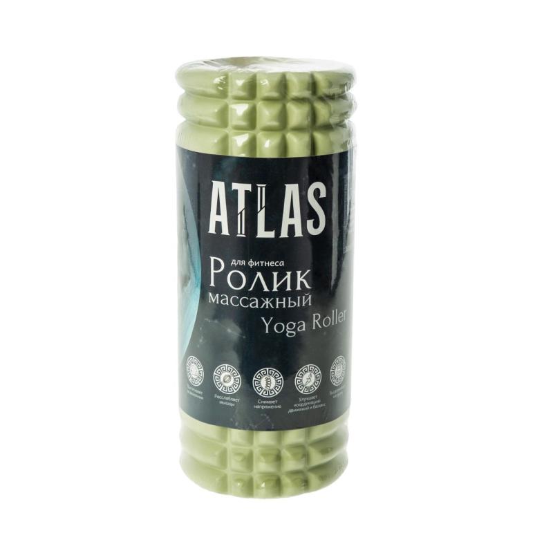 Ролик массажный для йоги и фитнеса ATLAS, EVA+PVC,33х14 см, оливково-желтый