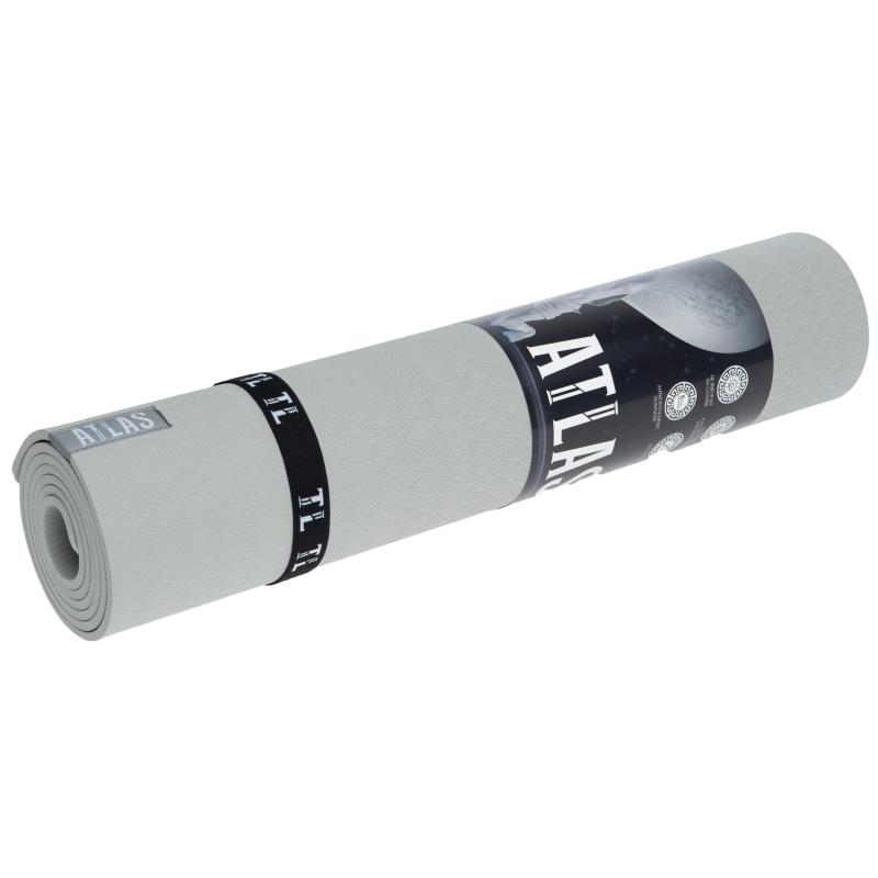 Коврик для йоги и фитнеса ATLAS, TPE, 183х61х0,6 см, СЕРЫЙ