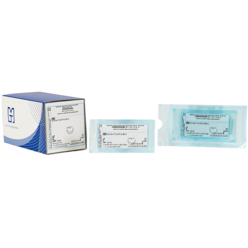 Шовный материал ПОЛИПРОПИЛЕН 3/0 MР 2 с 2 иглами 4C-0,6x17, 90см 20шт/уп