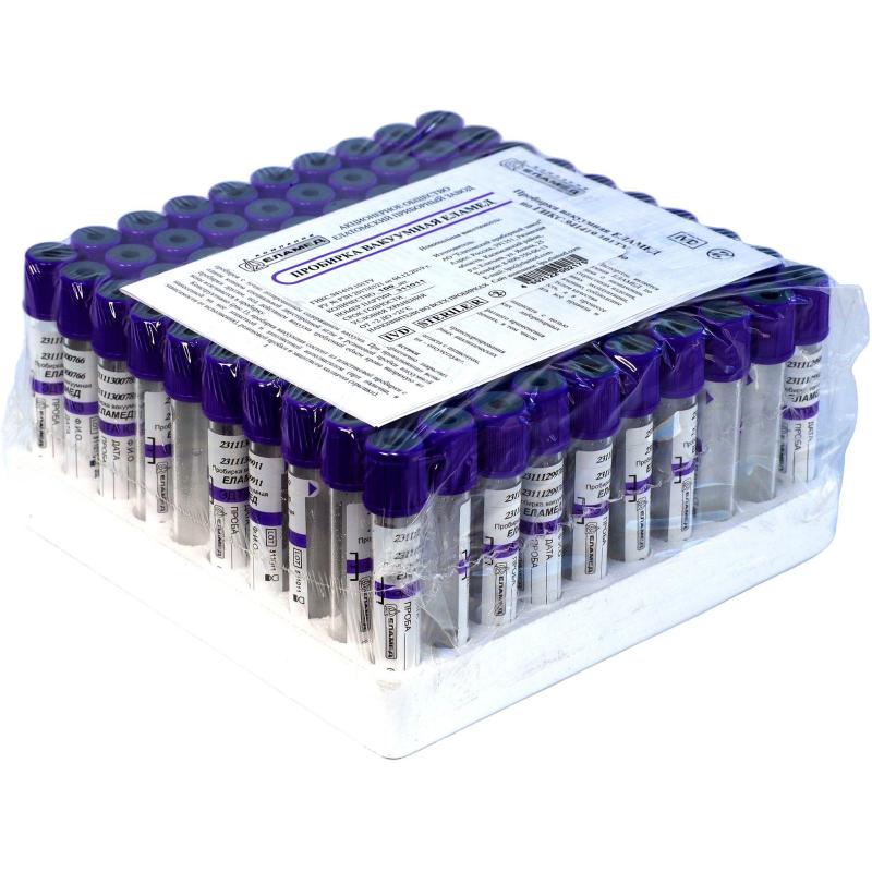 Вакуумные пробирки с ЭДТА-К3 2 мл, K3E 1375 ЕЛАМЕД 100шт/уп 1147