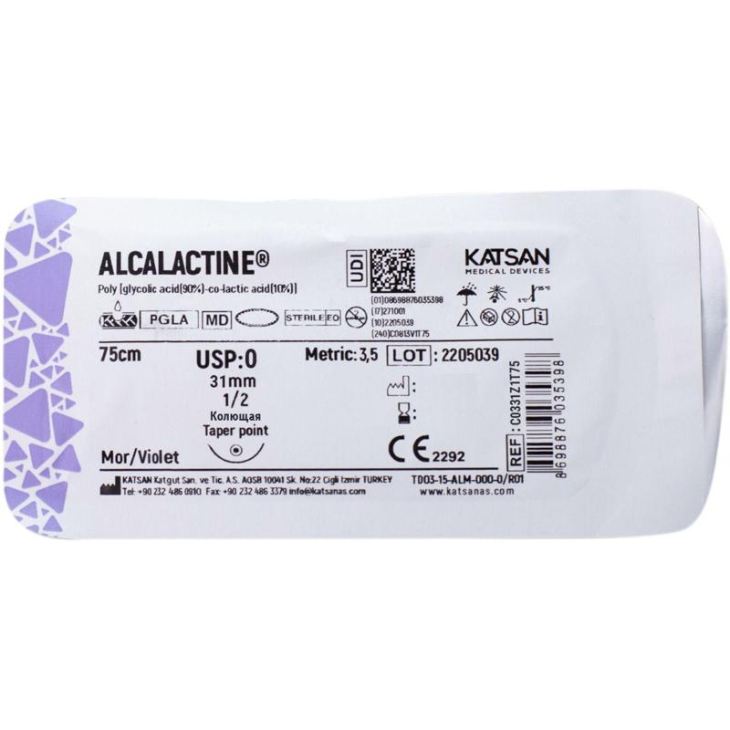 Шовный материал ALCALACTINE 0 31 1/2 TAPER POINT кол. 75 уп/12 шт