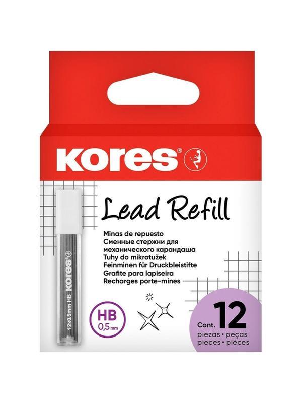 Стержень микрограф. полимерный KORES 0,5мм HB 12 грифелей/уп 99053