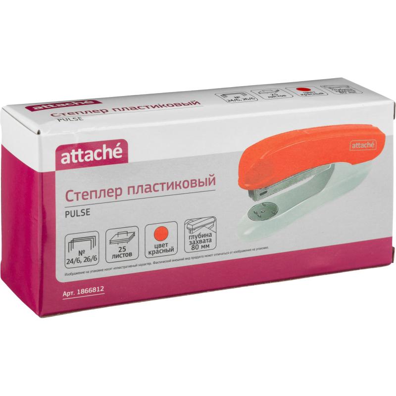 Степлер Attache Pulse(№24/6-26/6) до 25 листов, пластик, красный