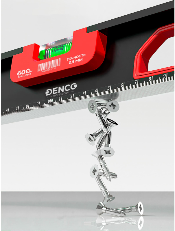 Уровень строительный DENCO 1371411 пузырьковый, магнитный, усиленный 3-х гл. / 60 см.