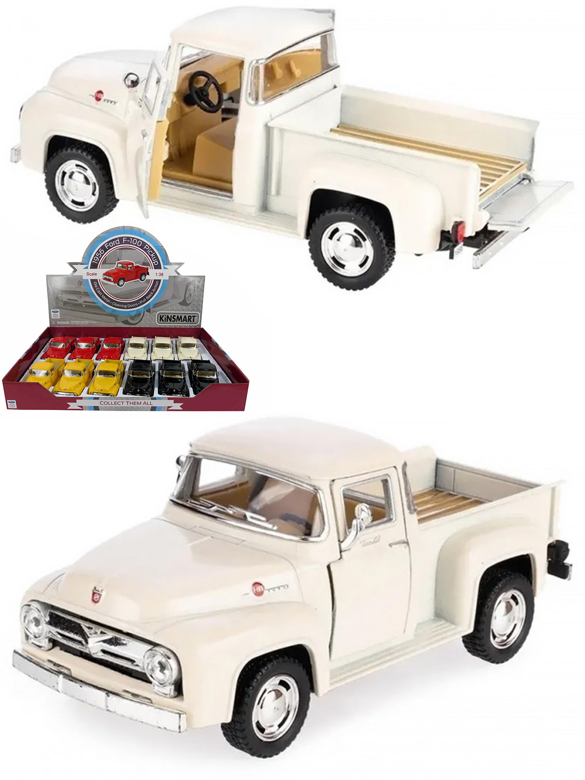 Машинка металлическая Kinsmart 1:38 «1956 Ford F-100 Pickup» KT5385D инерционная / Бежевый