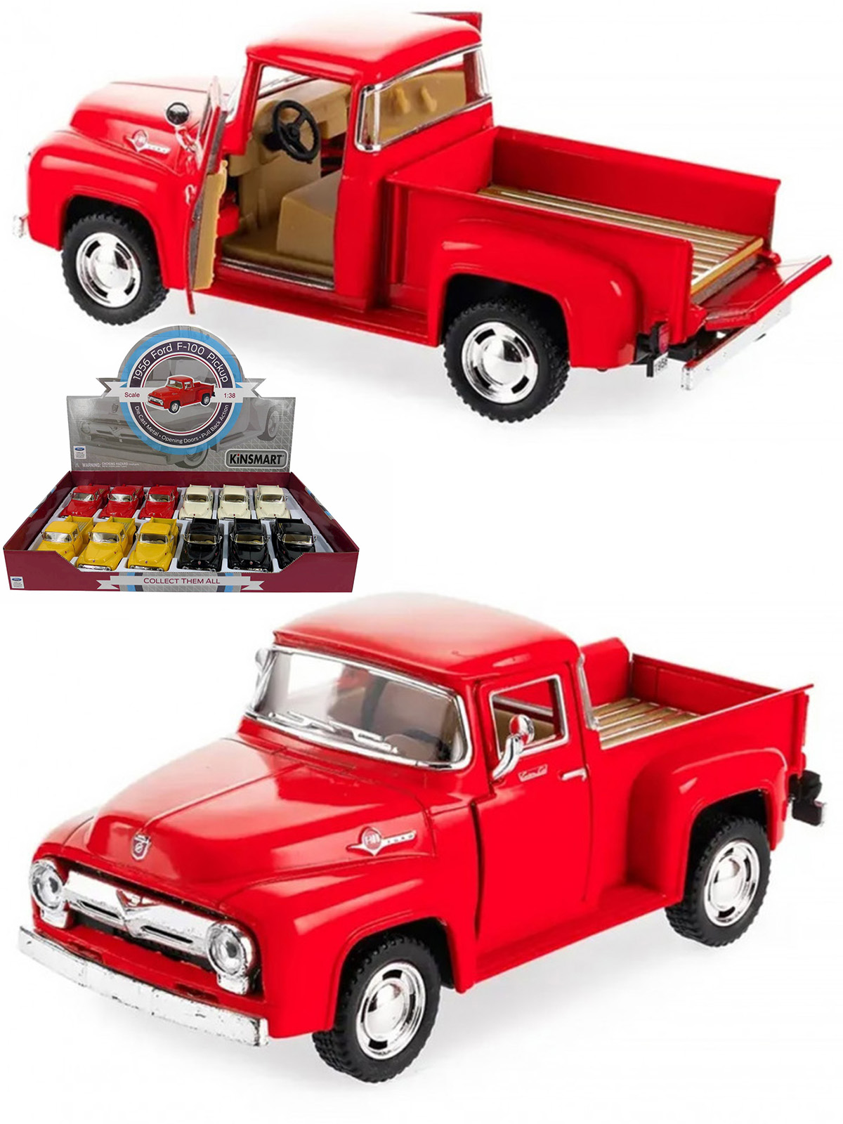 Машинка металлическая Kinsmart 1:38 «1956 Ford F-100 Pickup» KT5385D инерционная / Красный