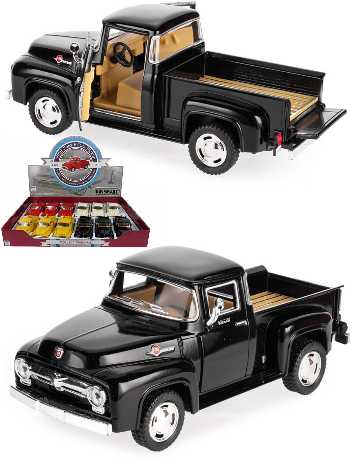 Машинка металлическая Kinsmart 1:38 «1956 Ford F-100 Pickup» KT5385D инерционная / Черный