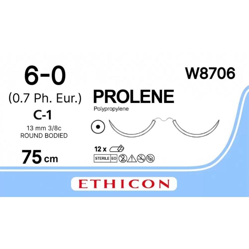 Шовный материал ПРОЛЕН 6/0 75 см,кол. 13 мм x 2, 3/8 W8706 12 шт./уп.