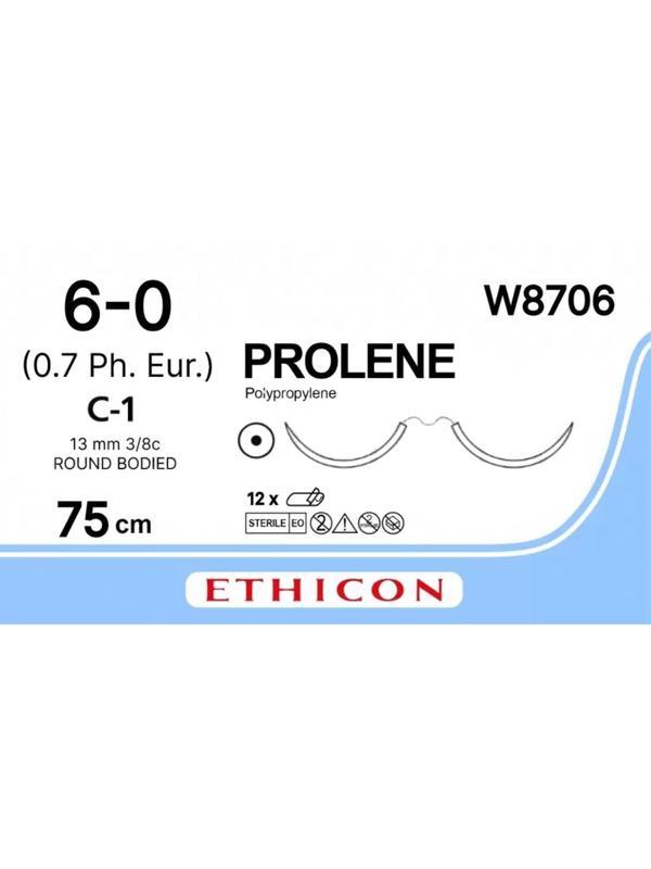 Шовный материал ПРОЛЕН 6/0 75 см,кол. 13 мм x 2, 3/8 W8706 12 шт./уп.