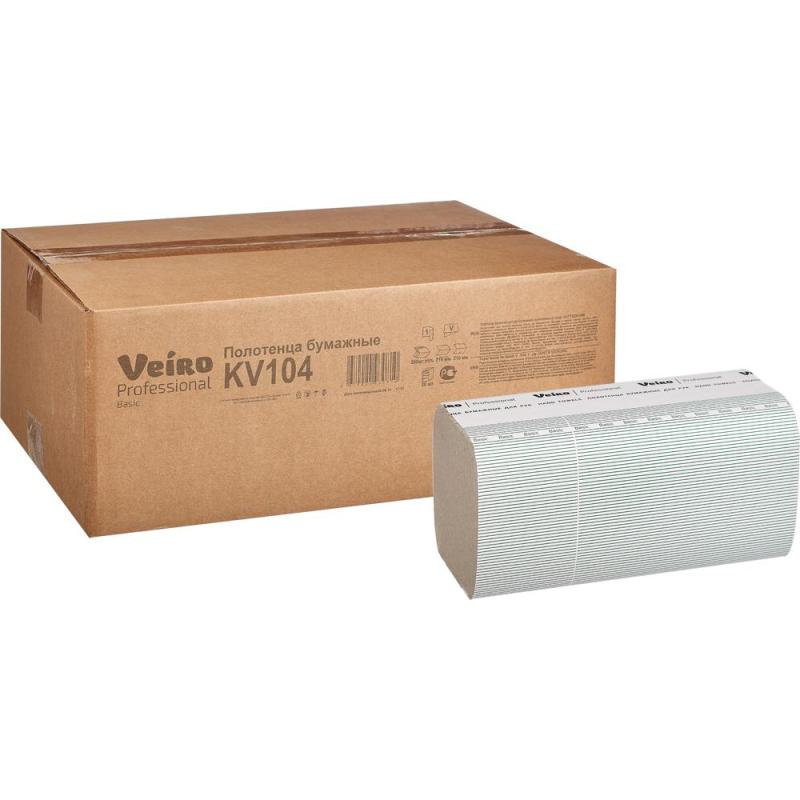 Полотенца бумажные д/дисп Veiro Prof Basic 1сл 250лx20пач/кор V-слож KV104