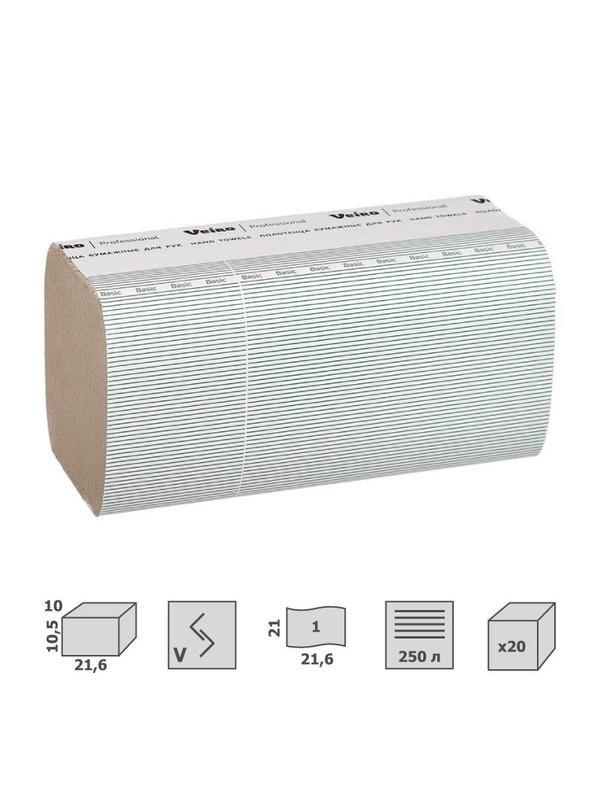 Полотенца бумажные д/дисп Veiro Prof Basic 1сл 250лx20пач/кор V-слож KV104