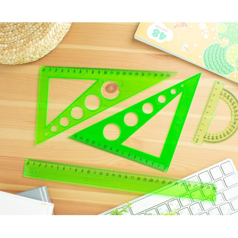 Набор большой: линейка 30см, угольники 21см и 16см, трансп-р 10см,цветасс.