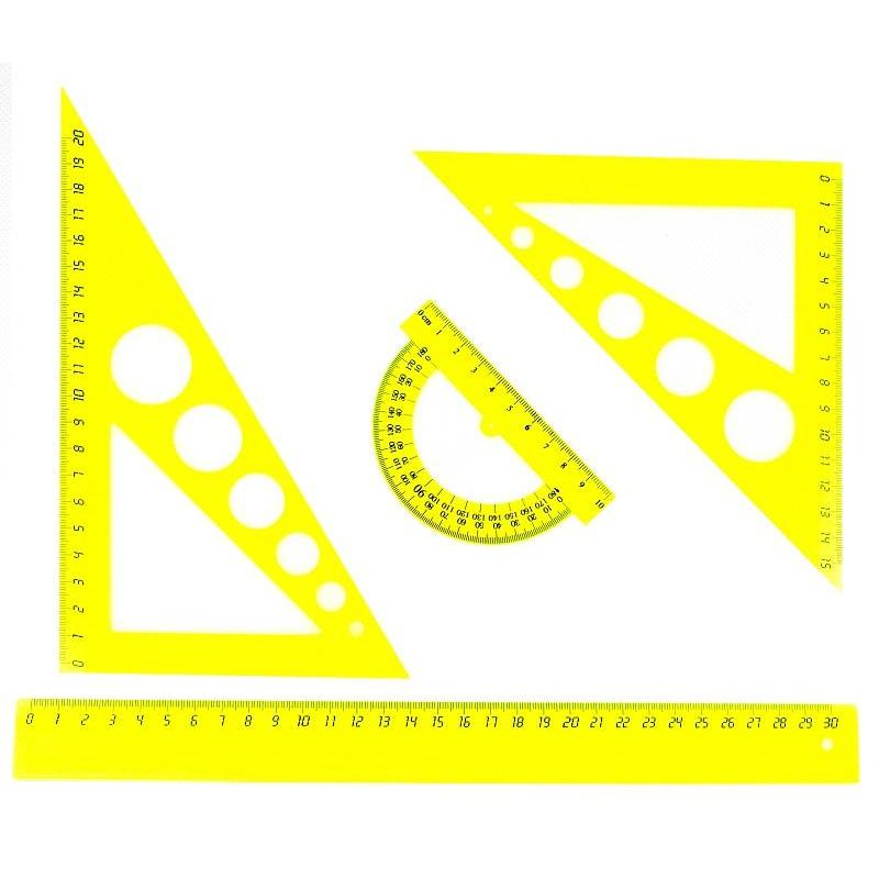 Набор большой: линейка 30см, угольники 21см и 16см, трансп-р 10см,цветасс.