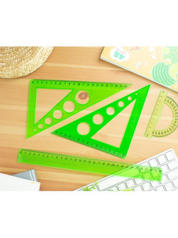 Набор большой: линейка 30см, угольники 21см и 16см, трансп-р 10см,цветасс.