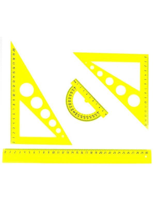Набор большой: линейка 30см, угольники 21см и 16см, трансп-р 10см,цветасс.