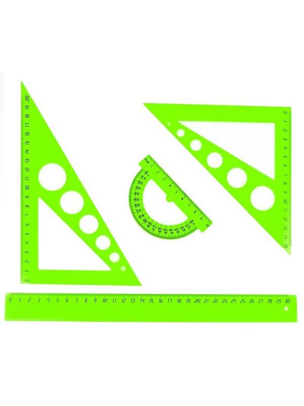 Набор большой: линейка 30см, угольники 21см и 16см, трансп-р 10см,цветасс.
