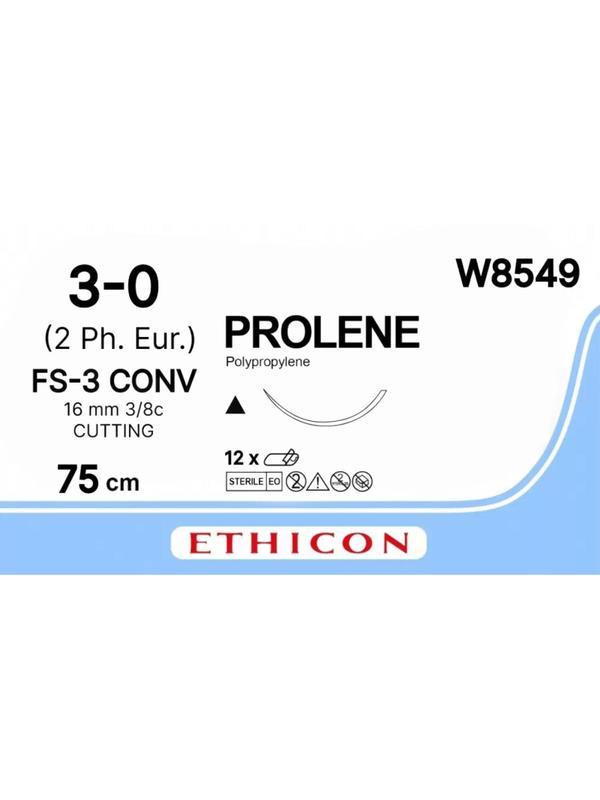 Шовный материал ПРОЛЕН 3/0 75см, реж. 16мм, 3/8 син. W8549 12 шт./уп.