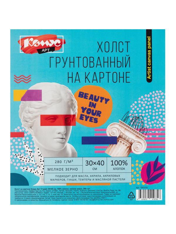 Холст на картоне Комус Арт Студия 30х40см,100% хлопок,мелкое зерно,280г/м2