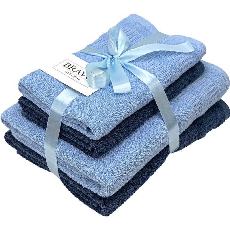 Набор полотенец УЗБ Памир м7701_110 50x80х2 + 70x130х2 син