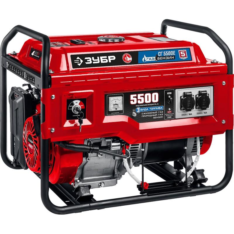 Генератор гибридный (газ-бензин) ЗУБР, 5.0кВт, AVR, эл.стартер (СГ-5500Е)
