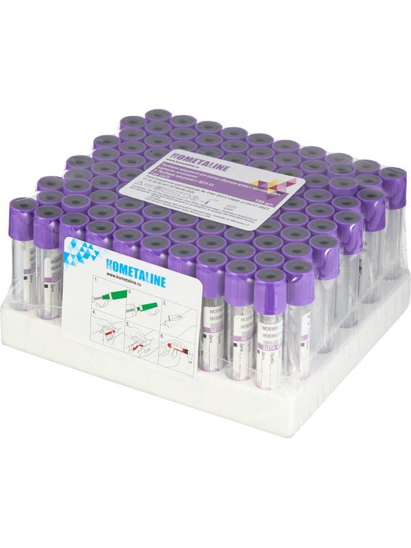 Вакуумные пробирки с ЭДТА-К3 3 мл, 13х75 мм, KOMETALINE 100шт/уп