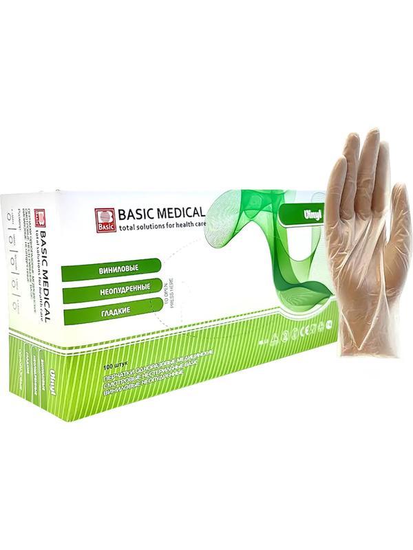 Перчатки виниловые одноразовые, н/о, н/с Basic (M) 50 п/уп