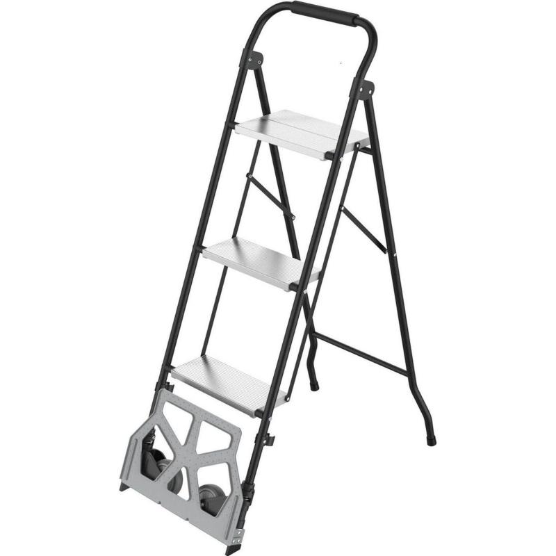 Стремянка 2в1 с колесами и платформой, сталь, Zalger, арт. 911-3