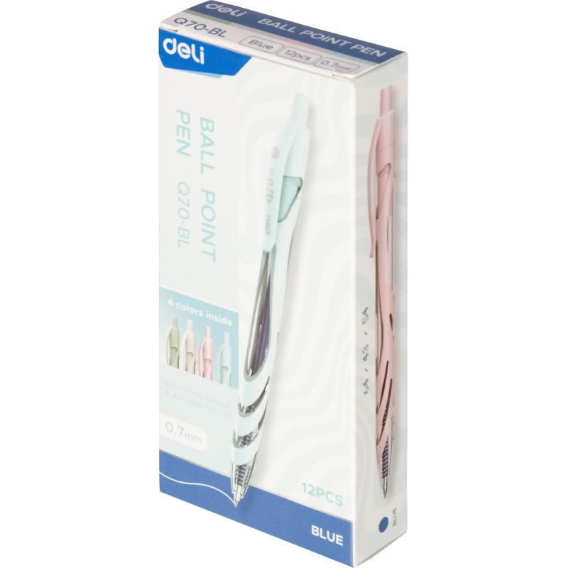 Ручка шариковая автомат. Deli  шарик0,7мм,нескольз,син, в асс EQ70-BL
