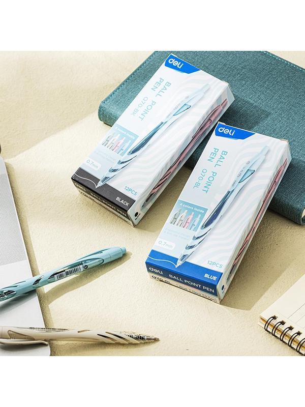 Ручка шариковая автомат. Deli  шарик0,7мм,нескольз,син, в асс EQ70-BL