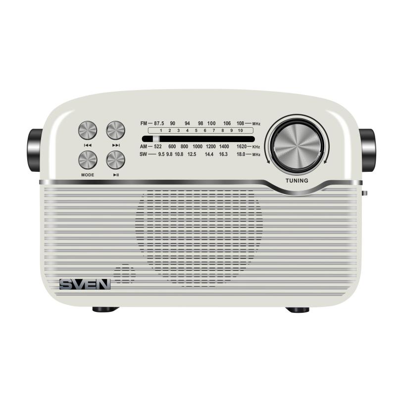 Радиоприемник SVEN SRP-500, белый, 3 Вт (RMS), Bluetooth, FM/AM/SW, USB
