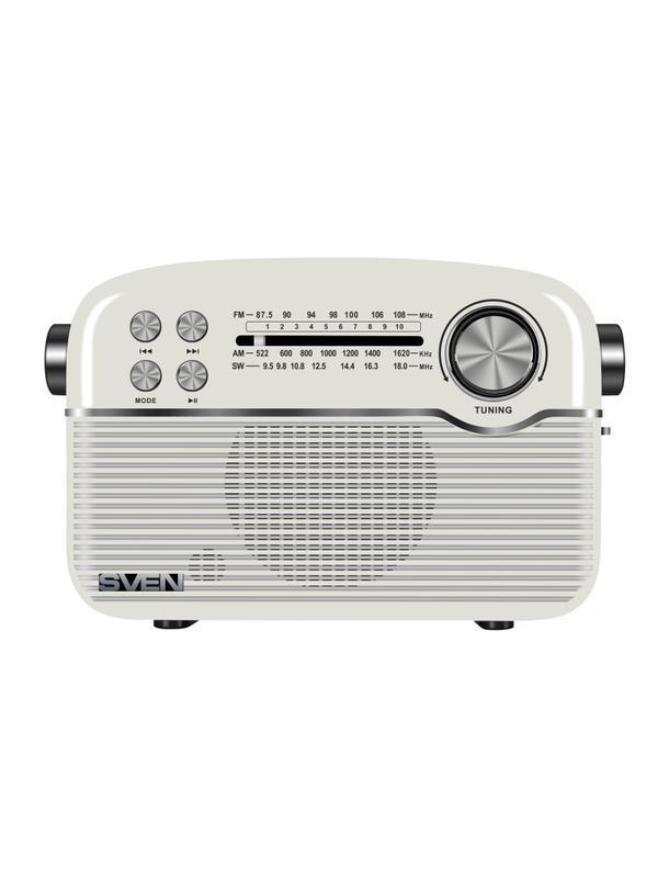 Радиоприемник SVEN SRP-500, белый, 3 Вт (RMS), Bluetooth, FM/AM/SW, USB