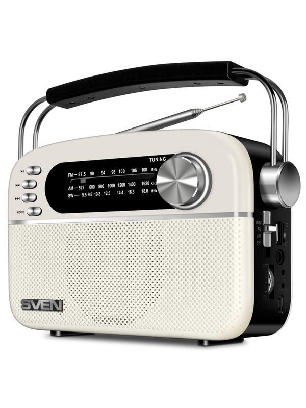 Радиоприемник SVEN SRP-505, белый, 3 Вт (RMS), Bluetooth, FM/AM/SW, USB