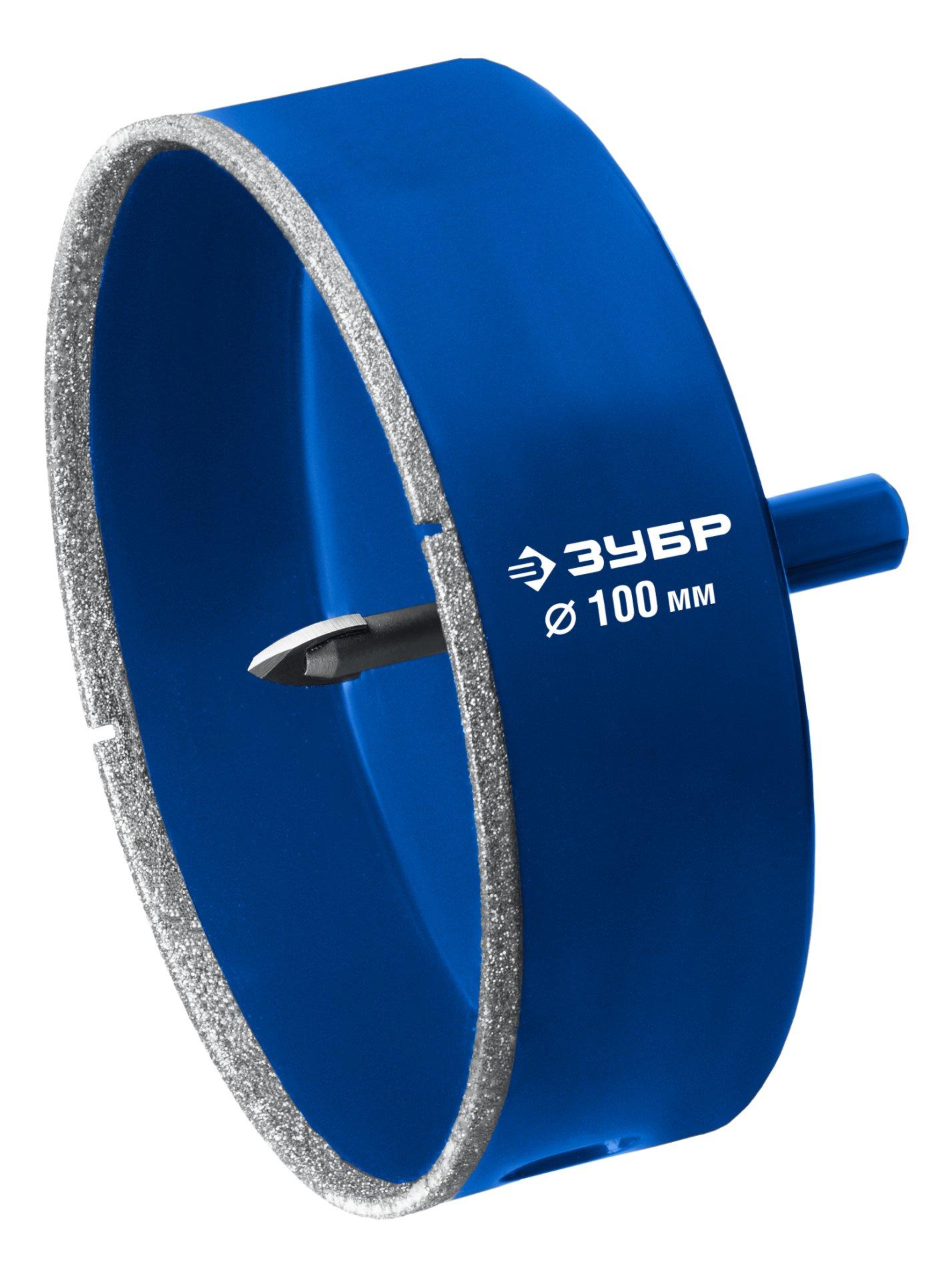 ЗУБР АГК d 100 мм (центр. сверло, трехгр. хвост, Р60), Алмазная коронка, Профессионал (29850-100)