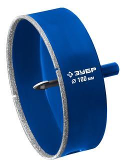 ЗУБР АГК d 100 мм (центр. сверло, трехгр. хвост, Р60), Алмазная коронка, Профессионал (29850-100)