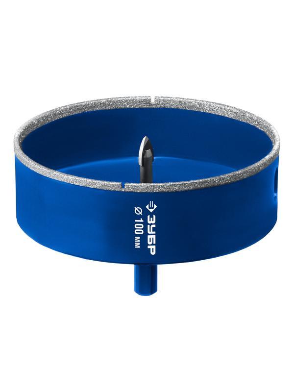 ЗУБР АГК d 100 мм (центр. сверло, трехгр. хвост, Р60), Алмазная коронка, Профессионал (29850-100)