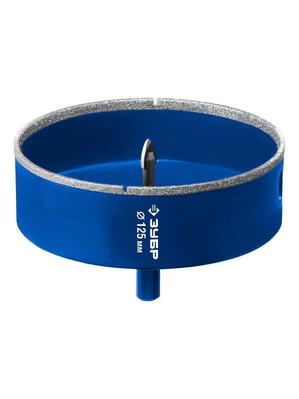 ЗУБР АГК d 125 мм (центр. сверло, трехгр. хвост, Р60), Алмазная коронка, Профессионал (29850-125)