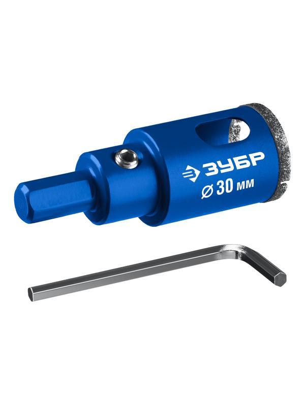 ЗУБР АГК d 30 мм (центр. сверло, трехгр. хвост, Р60), Алмазная коронка, Профессионал (29850-30)